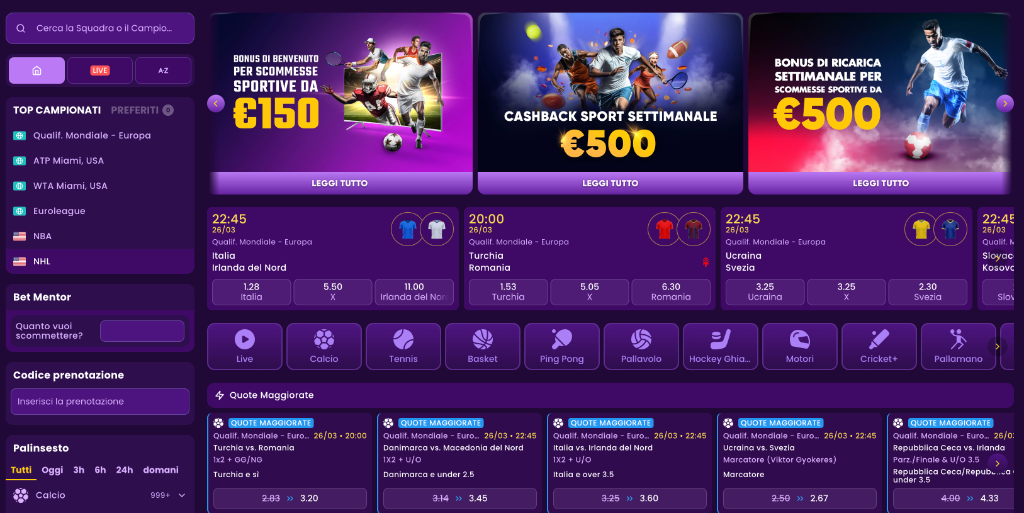 Scommesse Sportive Kingmaker Casino — Quote live, calcio, tennis, basket, NHL